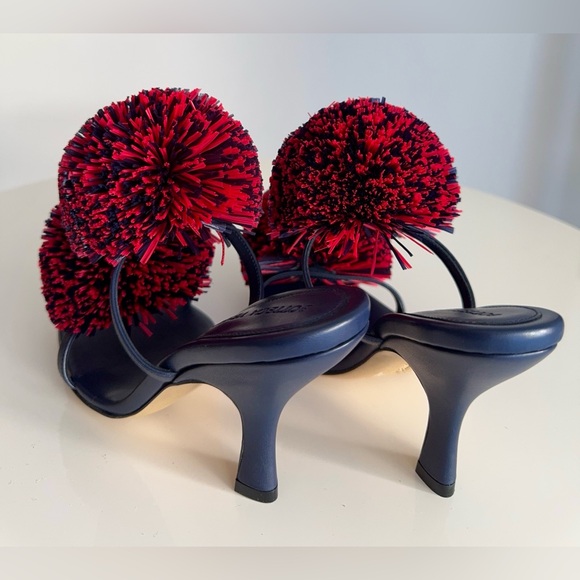 Bottega Veneta Shoes - Bottega Veneta *NEW* Leather Navy Blue & Red Pom Pom Shoes- Size 6.5 US